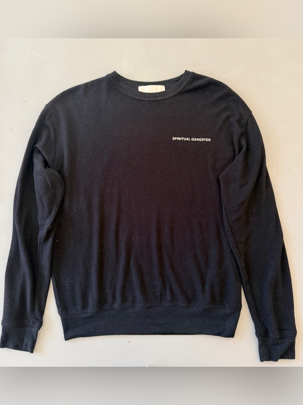 Spiritual Gangster Black Crewneck Sweatshirt with Small Chest Logo
